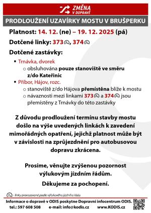 Aktualizované informace k opravě mostu na Trnávku + jízdní řády  1
